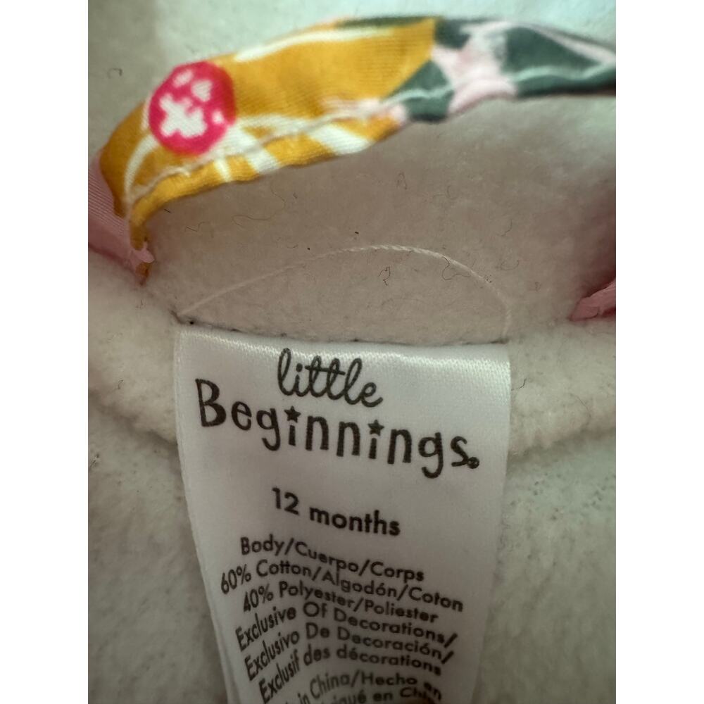 Little Beginnings Floral Hooded Puffer Jacket Bear Ears Pink 12 Months - Picture 4 of 8